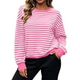 thumbnail image 6 of Perfectbot Women's Oversized Striped Crewneck Sweatshirt, Relaxed Fit Long Sleeve Pullover Fall Winter Top, 6 of 8