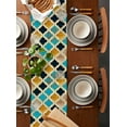 Abstract Paint Moroccan Retro Blue Green Yellow Table Runners for