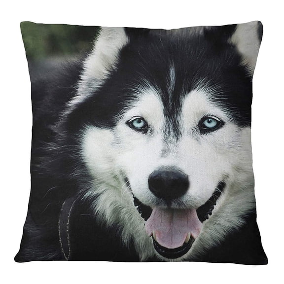 S4Sassy Black Pillow Square Cushion Cover Siberian Husky Dog Face Digital Print Decor -14 x 14 Inches