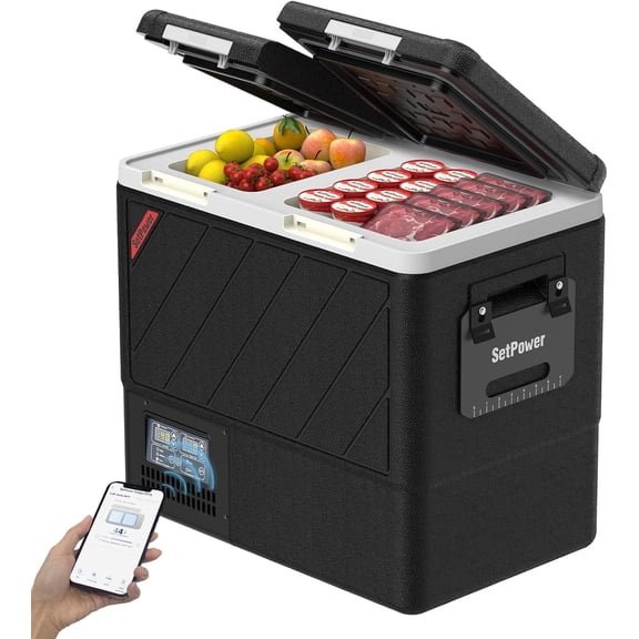 Setpower DT55 Portable Refrigerator with APP Control, 59QT(55L) Dual Zone Fridge Freezer, Electric Coolers for Vehicles AC/DC, Car Refrigerator 12V Portable Fridge