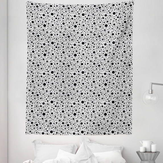 Black and White Tapestry, Simple and Abstract Graphic Pattern with Big Small Dots and Lines, Fabric Wall Hanging Decor for Bedroom Living Room Dorm, 5 Sizes, Black and White, by Ambesonne