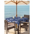 thumbnail image 3 of Outdoor Tablecloths with Umbrella Hole & Zipper, Vintage Wave Lines 54x54 Inch Square Tablecloths, Classic Minimalist Striped Navy Blue Waterproof Table Cloth, Patio/Pool/Picnic Table Covers, 3 of 8