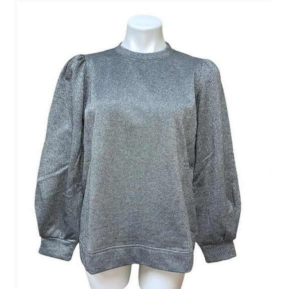Nine West SILVER/HEATHER GREY Long Sleeve Crew Neck Knit Top, US Large