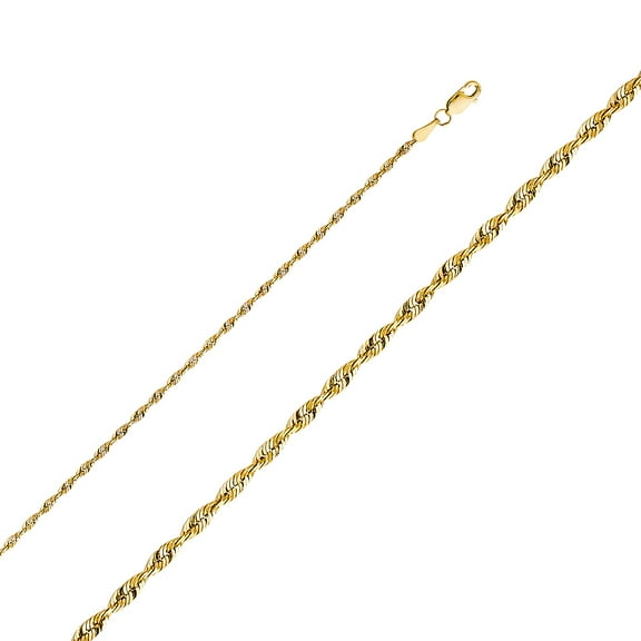 Ioka - 14K Yellow OR White Solid Gold 2.5mm Rope Chain Necklace with Lobster Clasp