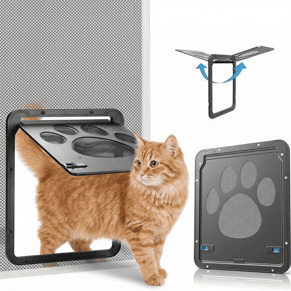 VOLIVO Cat Door for Screen Door, Doggy Door with Auto-Close Magnetic Flap and Sliding Lock, 8" W x 10.2" H Opening Pet Screen Door for Cat, Puppy Dog