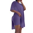 thumbnail image 2 of ibiyuan Women Jogging Suits 2 Piece Set Women's Fashion Short Sleeve Suit Set Solid Color Mid Length Slit Shorts Outfit Casual Summer Two Piece Coordinated Ensemble, 2 of 4