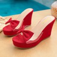 thumbnail image 2 of SACFOF Women Platform Sandals Clear Peep Open Toe Slip-on Wedge High Heel Dress Shoes Office Party Wedding Patent 4 Inch, 2 of 6