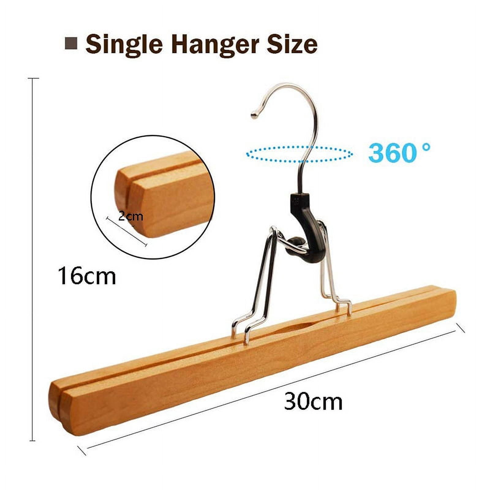 8 Piece Wooden Series Slack Hangers Non-Slip Wood Pants Hangers with 360 Degree Rotation Anti-Rust Hook Clip Hangers for Pants Skirts and Slacks Natural Finishes
