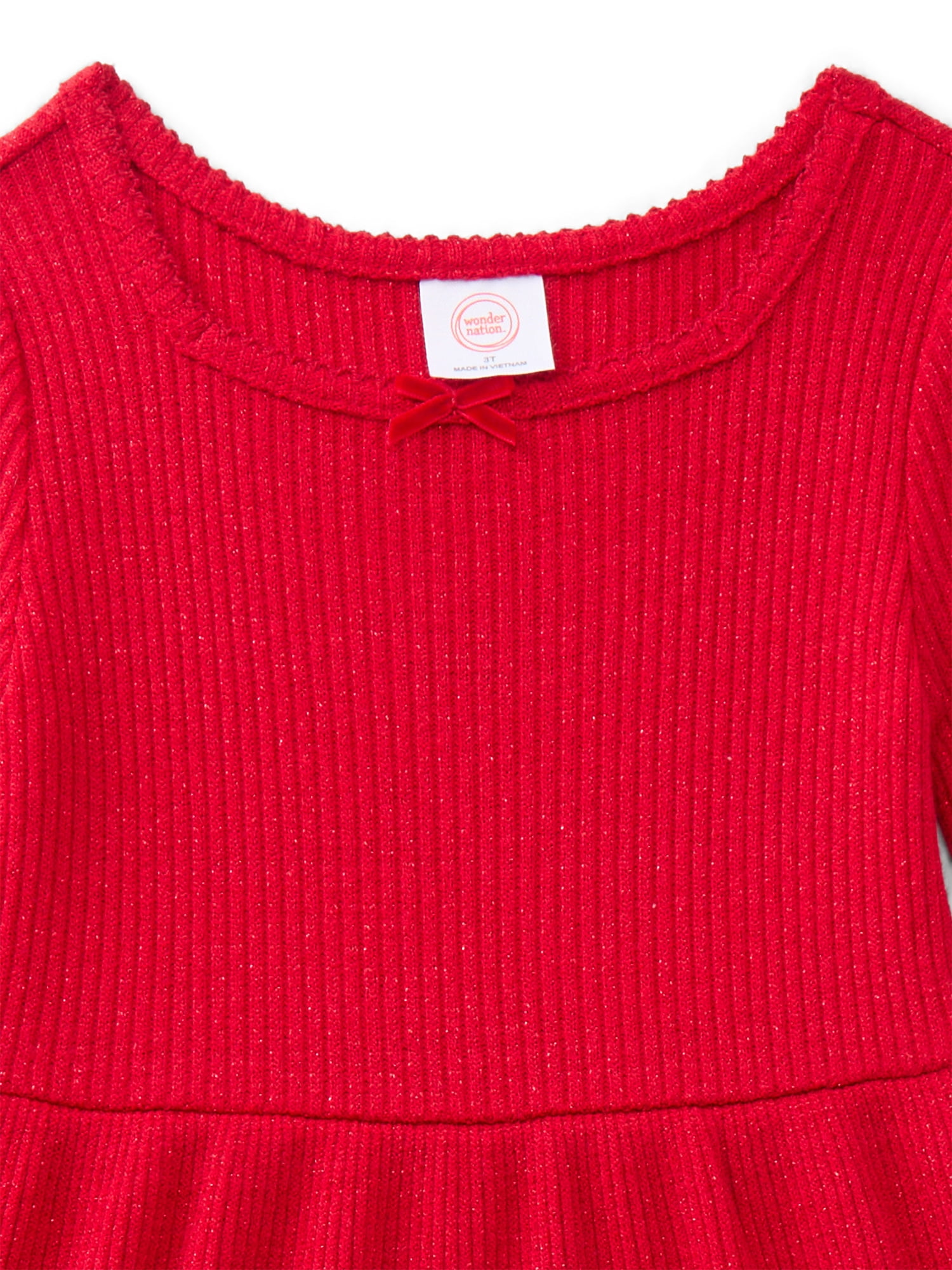 Wonder Nation Toddler Girls Square Neck Cozy Knit Dress, Sizes 12M-5T