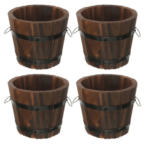KAKOWELY 4pcs Small Planter Pot Barrel Planter Garden Tree Planter Small Wood Planter Garden Flower Pot for Patio,4.72"X4.72"X3.94"