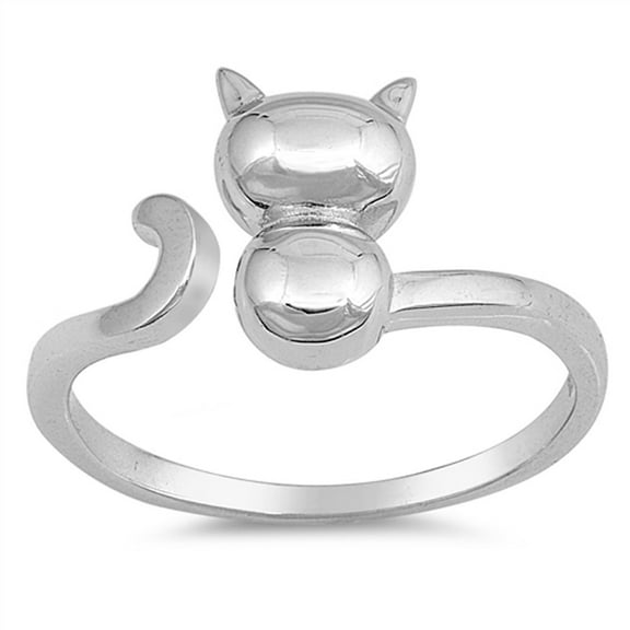 Open Cat Kitten Animal Ring .925 Sterling Silver Band Jewelry Female Male Unisex Size 8