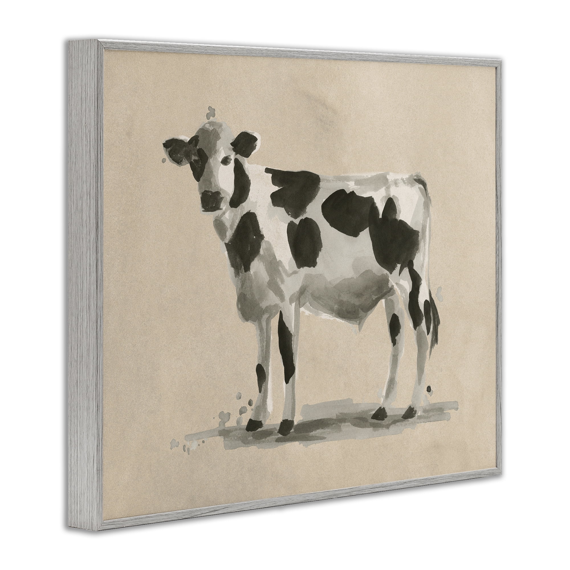 Stupell Industries Minimal Cow Painting Animals & Insects Painting Gray Framed Art Print Wall Art, 30 x 24