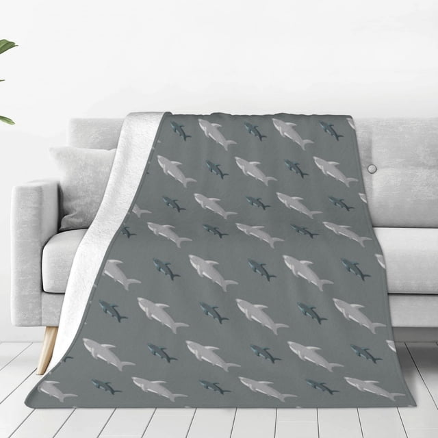 Fotbe Cute Shark Manta de Franela Acolchonada con Estampado, Súper Suave y Esponjosa, Extra Grande para Sofá, Cama, Uso Todo el Año-60"x50"