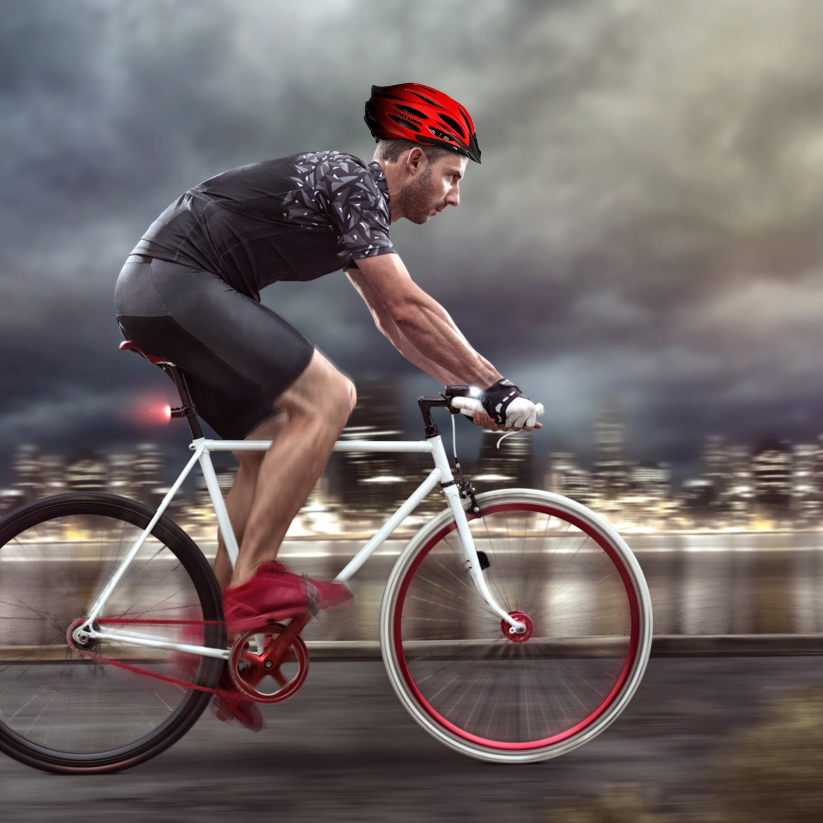 Bike Helmet With Led Light Breathable Bicycle Helmets With Adjustable Hat Rope For Outdoor Riding(Red-31X21X16Cm)