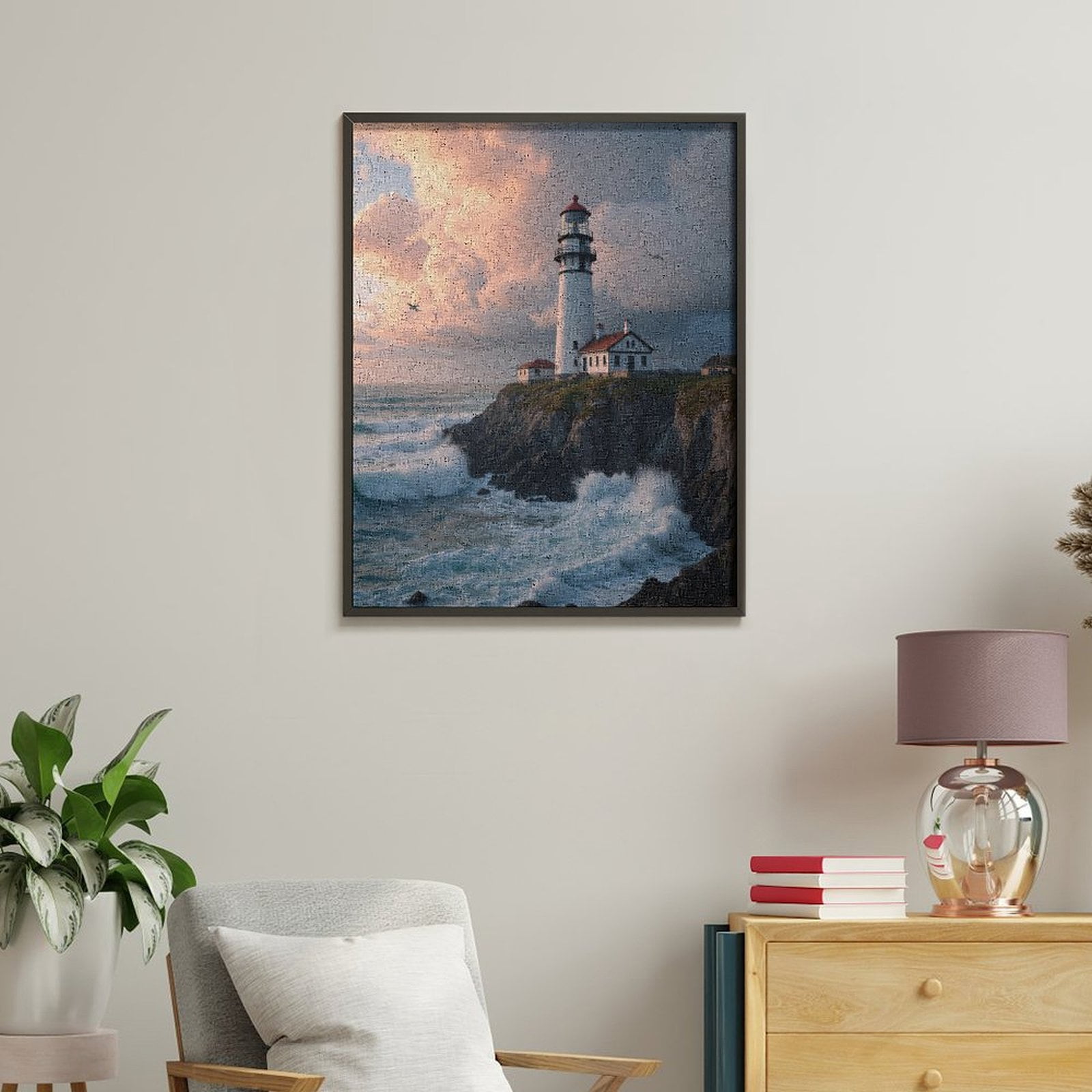 Paint by Numbers Kit for Adults, Lighthouse Ocean Waves Cliff Sunset Paint by Numbers, Easy Paint by Numbers Kit for Adults Beginner, DIY Adult Paint by Number Kits on Canvas, Home Decor