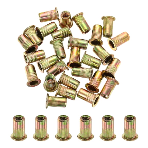 10#-24 Rivet Nuts, 50 Pcs Galvanized Carbon Steel Knurled Flat Head