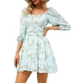 thumbnail image 2 of VISgogo Vestido de manga farol para mujer con decoración de volantes, ropa de verano de cintura alta con escote cuadrado de lunares VISgogo  moda, 2 of 4