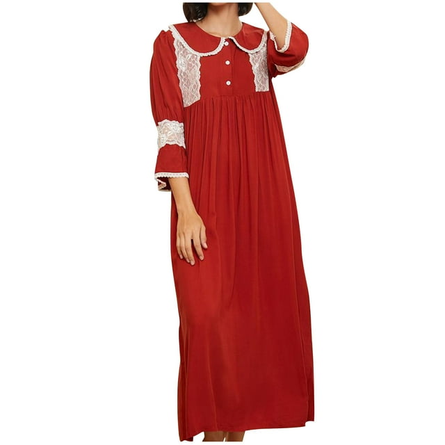 Timegard Nuisette pour Femmes à Volants Manches 3/4 Col Ras du Cou Ample Vêtement de Nuit Longue Robe de Pyjama Tenue d'Intérieur