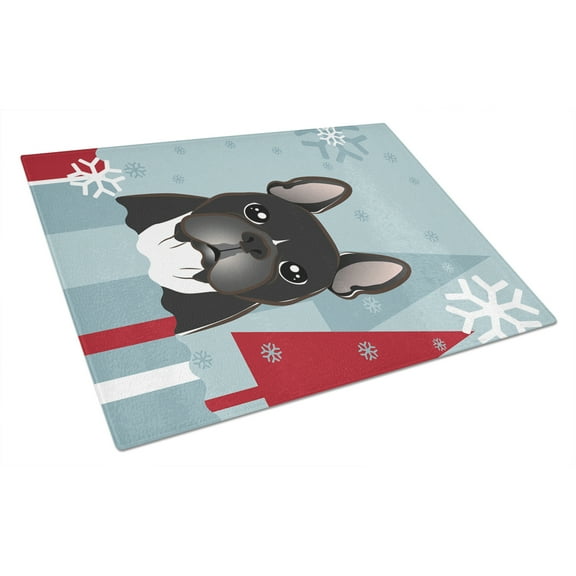 Caroline's Treasures Winter Holiday French Bulldog Glass Cutting Board Large