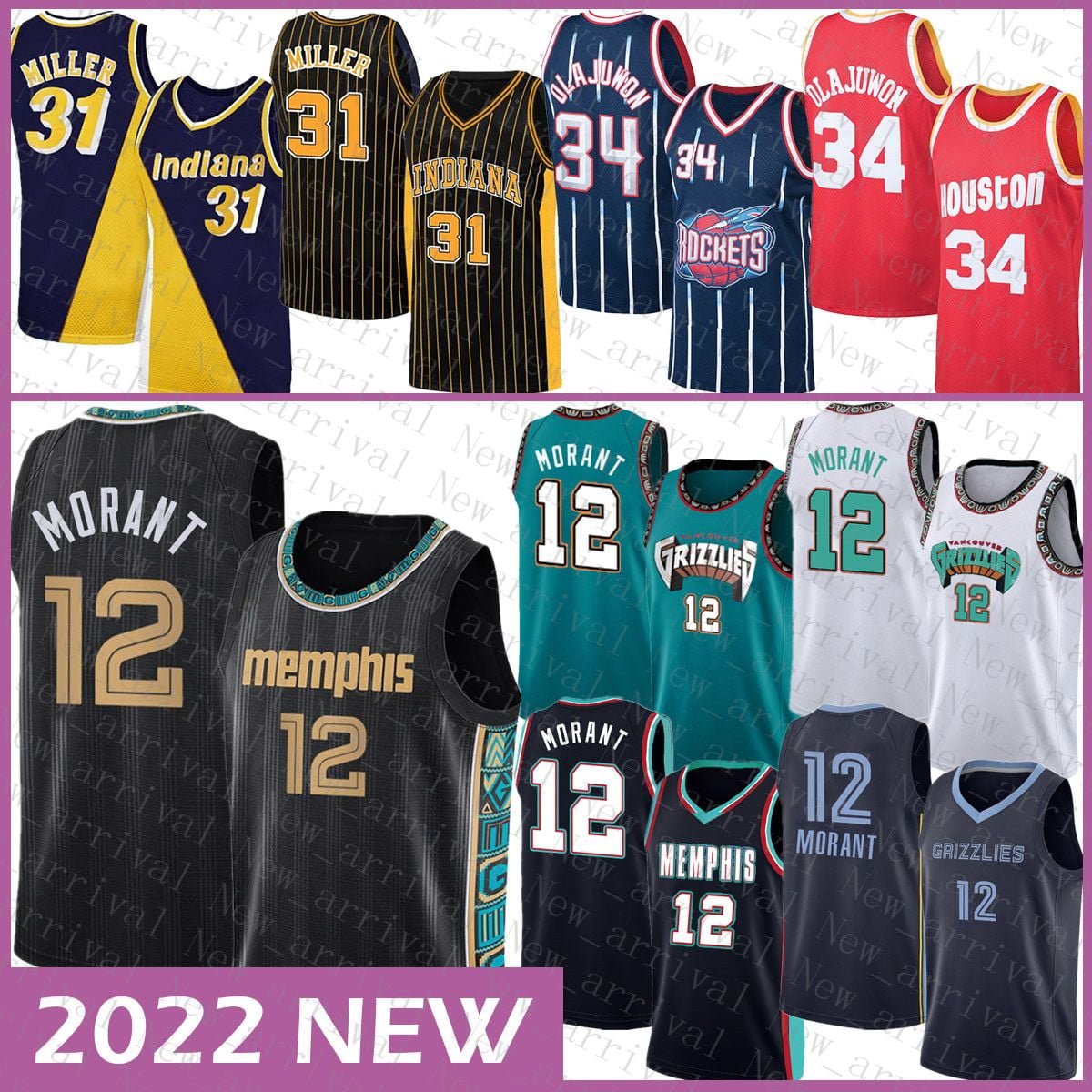 NBA_ Memphis''Grizzlies''Men Basketball Jersey Indiana''Pacers''Men 12 31  Houston''Rockets''Men Ja Morant Reggie Miller 607 