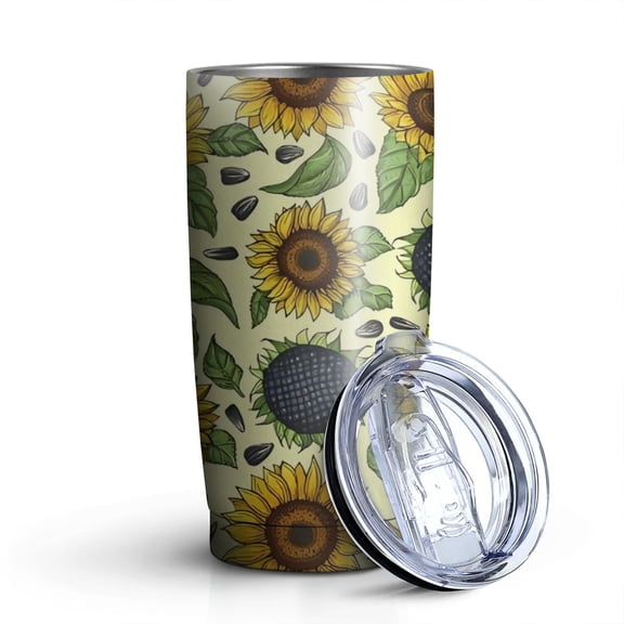 20oz Tumblers Yellow Sunflower Seed Leaf Pattern Stainless Steel Vacuum Insulated Double Wall Travel Tumbler Cups Mug with Lid and Straw,Cleaning Brush for Cold & Hot Drinks