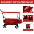 thumbnail image 4 of SESSLIFE Folding Beach Wagon for Sand, Collapsible Wagon Cart with Removable Canopy, Adjustable Handles, Extra Pocket and Cup Holder, Utility Cargo Wagon, Red, TE2239, 4 of 6