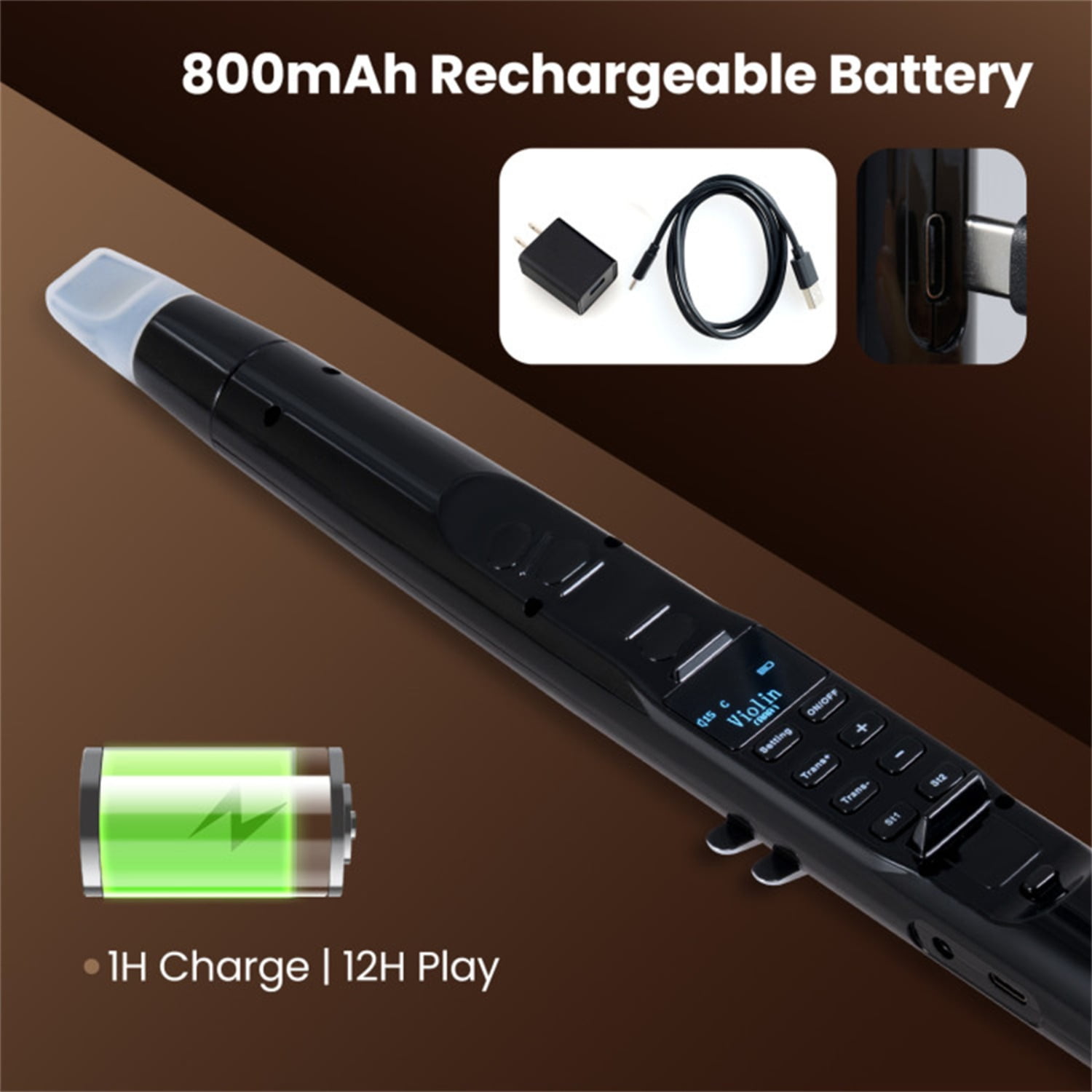 Portable Wireless MIDI Electronic Saxophone - 100 Tones, 3W Hi-Fi Speaker, 12hrs Playtime, 0.7lbs (Black ABS)