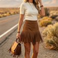 thumbnail image 2 of Women's Tennis Skirts Summer Lady Western Embroidered Fringe Half Length Skirt Short Dress Brown XL, 2 of 5