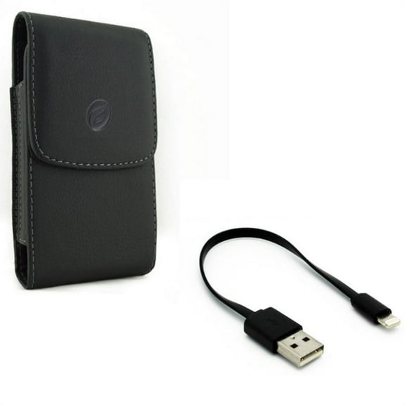 Cord Charger Short USB Cable w Holster Leather Case Belt Clip for iPhone XS,X,8,7,6S,6,11 Pro Models