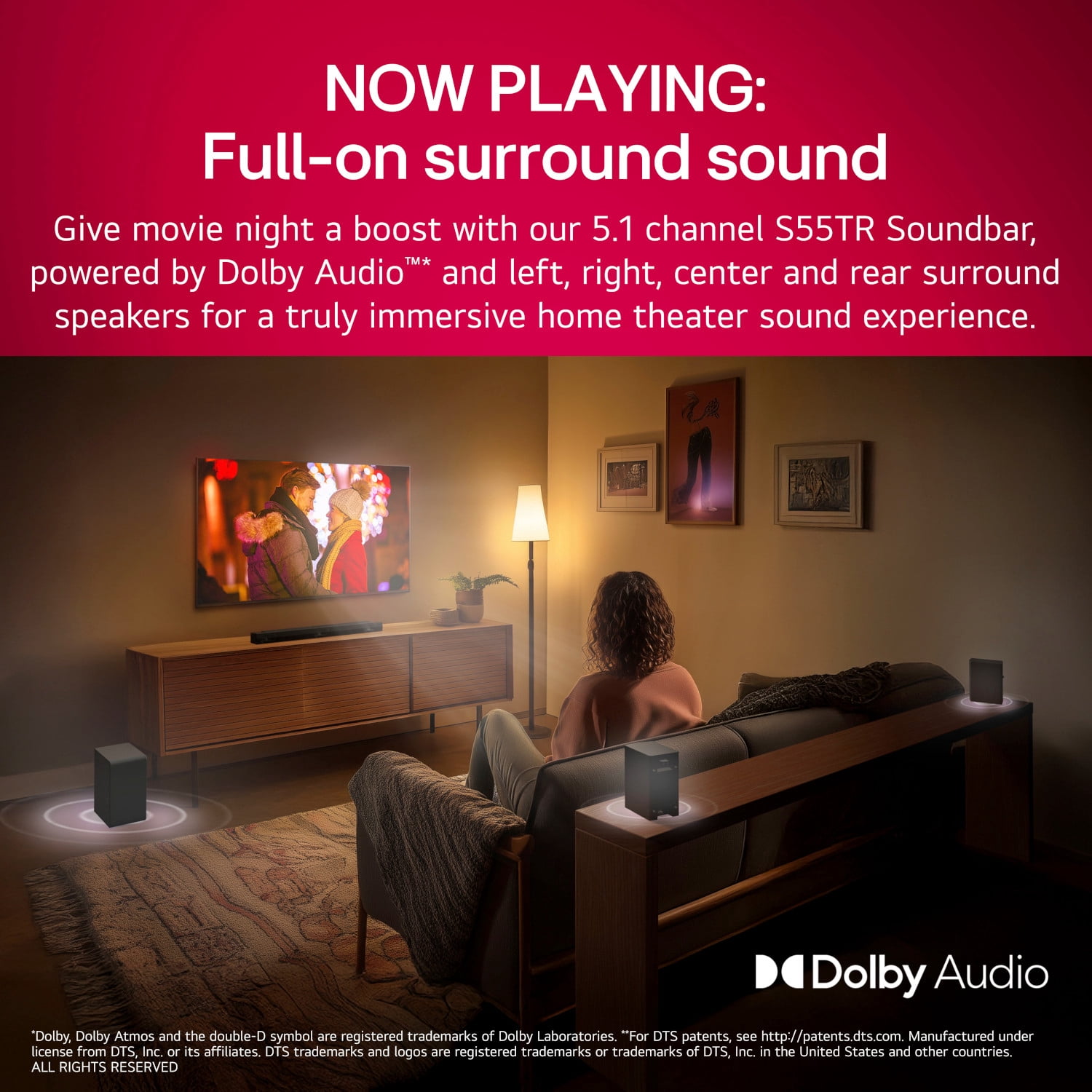 LG 5.1 Channel Soundbar with Dolby Audio and Rear Speakers - S55TR