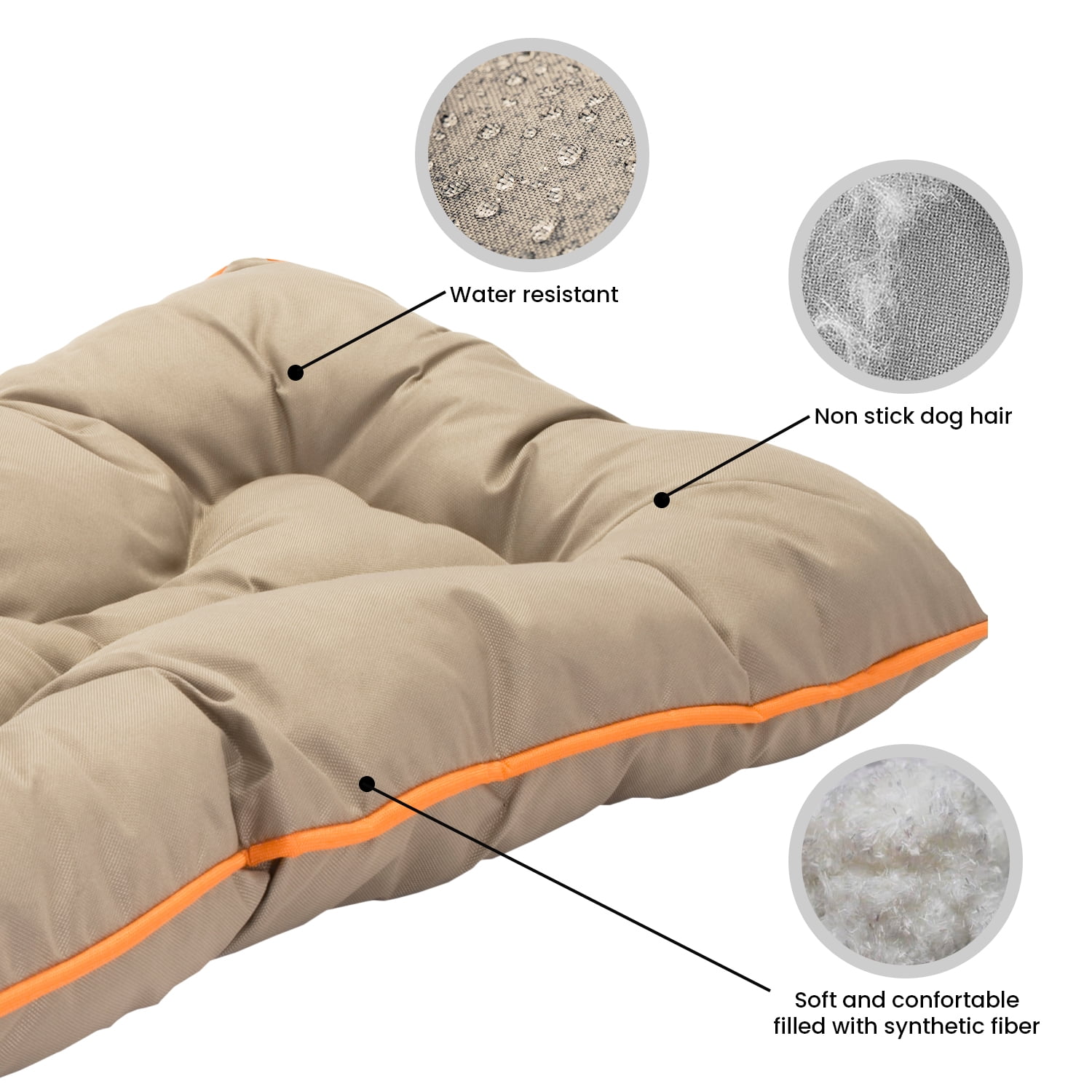 Precious Tails Co-Pilot Waterproof Dog Bed, Khaki, Large, 36"L x 27"W x 5.5"H