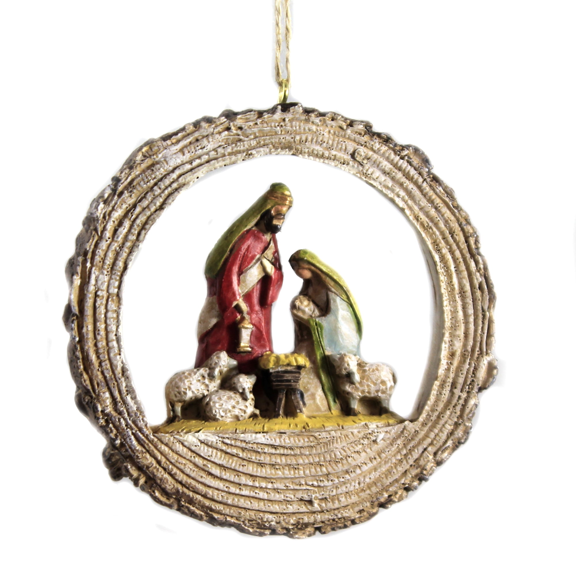 Holiday Ornament Nativity Scene. Polyresin Holy Family Christmas