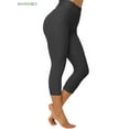 thumbnail image 3 of BadPiggies Womens High Waist Yoga Pants Ruched Textured Capri Tummy Control Workout Leggings (L, Black), 3 of 8