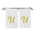 thumbnail image 2 of Monogrammed Hand Towel, Personalized Gift, 16 x 30 Inches - Set of 2 - Gold Embroidered Towel - Extra Absorbent 100% Turkish Cotton- Soft Terry Finish - for Bathroom, Kitchen and Spa- Script U White, 2 of 3