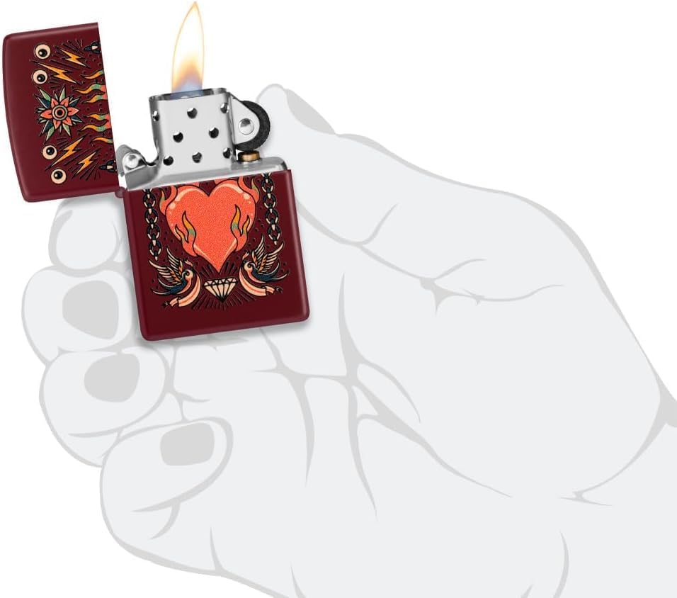 Zippo Lighter - Customized Message on Tattoo Heart Merlot Pocket Lighter 46584