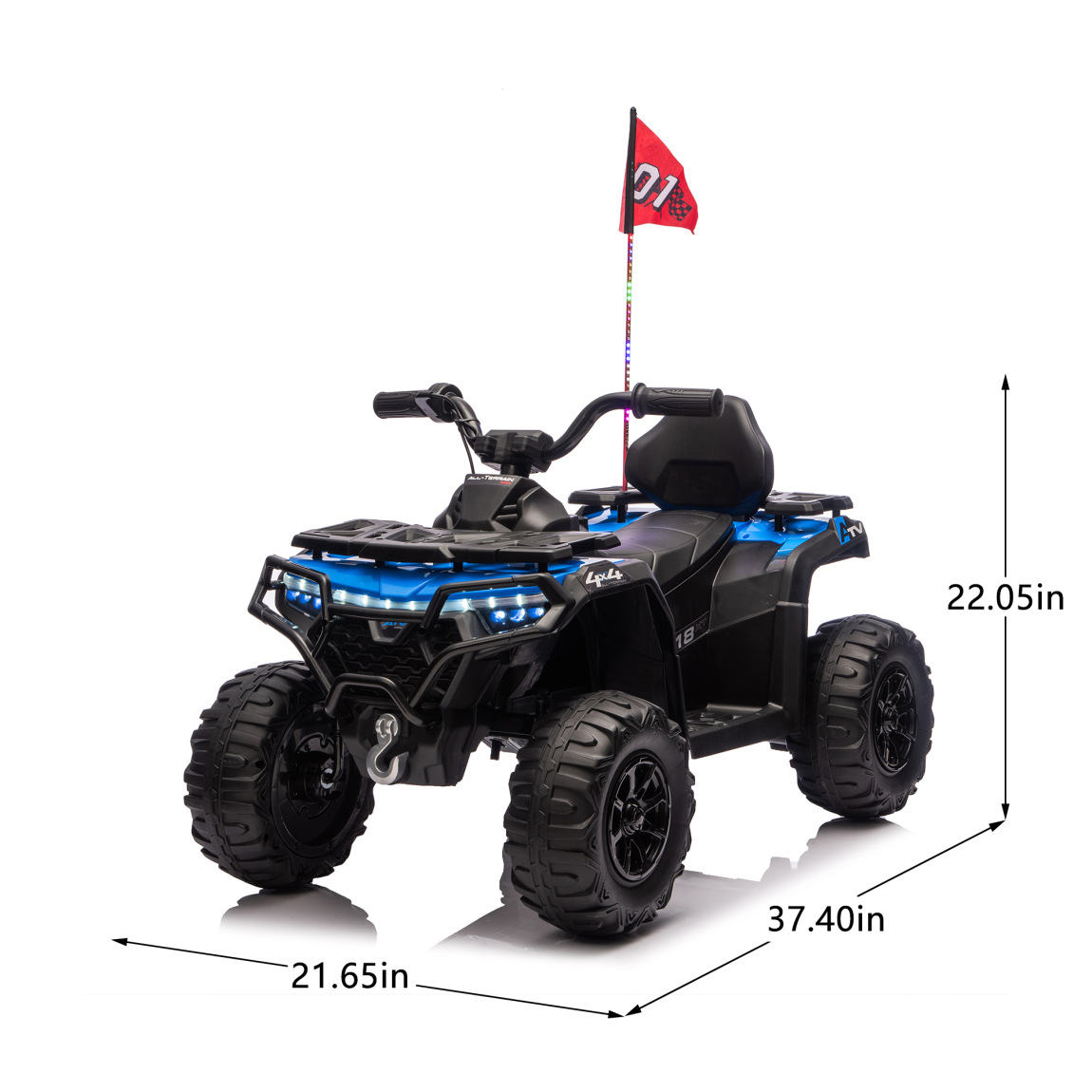 24V Electric Ride-On ATV, 2WD Electric 4-Wheeler with Decorative Flags, Built-in Music, USB Port, Electric Ride On Car for Kids 3-6, Blue