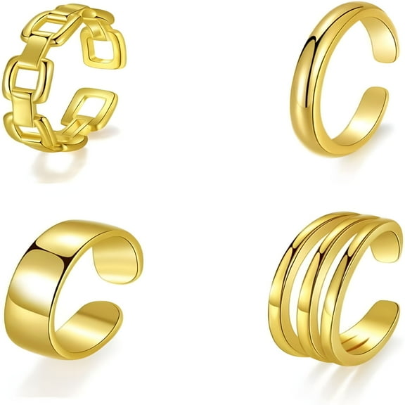 DESIGNICE 4Pcs/1Set Adjustable Gold Silver Toe Rings for Women Simple Summer Beach Open Toe Rings Set Foot Jewelry