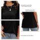 thumbnail image 5 of Camisa de media manga Empalme de encaje Cuello redondo Color puro Camiseta cómoda para mujer Negro L, 5 of 6