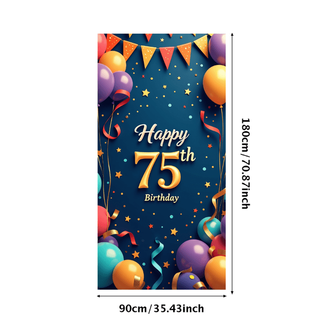 75th Birthday Celebration Banner Polyester Background Decoration for Party Supplies Backdrop Photography Props Happy Birthday Decors