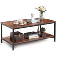 thumbnail image 2 of SuperDeal 39in Coffee Table 2-Tier Minimalist Center Table with Storage Open Shelf for Small Spaces, Home, Living Room, Apartment, Rustic Brown, 2 of 10