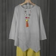 thumbnail image 2 of Womens Long Sleeve Linen Tunic Tops Crewneck Loose Fit Casual Fall T Shirts Blouses Solid Color Irregular Shirts Tops, 2 of 7