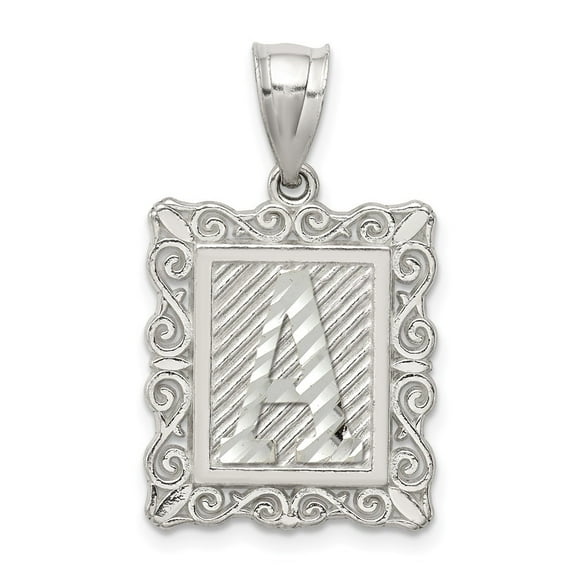 Auriga 925 Sterling Silver Square Diamond-cut Letter A Initial Pendant for Women (L-30 mm, W-18 mm)