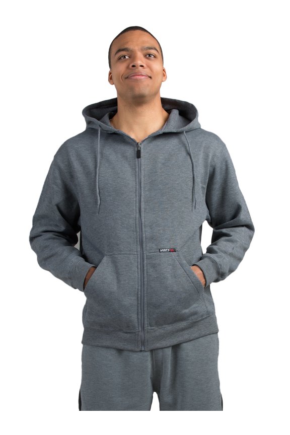 Men Fleece Full Zip Hoodie Jacket Lt Gray Large