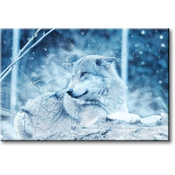 Wolf in Forest Winter Picture on Stretched Canvas, Wall Art D?cor, Ready to Hang