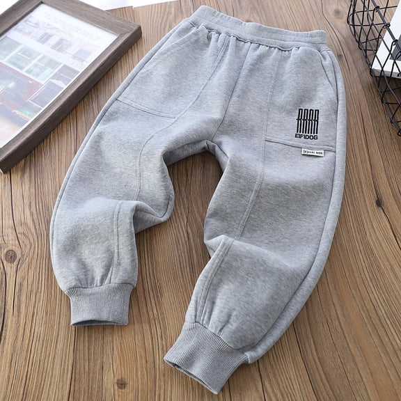 ATOGUTA Boy Sweatpants Size 5T-13 Cuffed Casual Pants Elastic Waist Athletic Joggers Sweat Pants with Pockets Gray