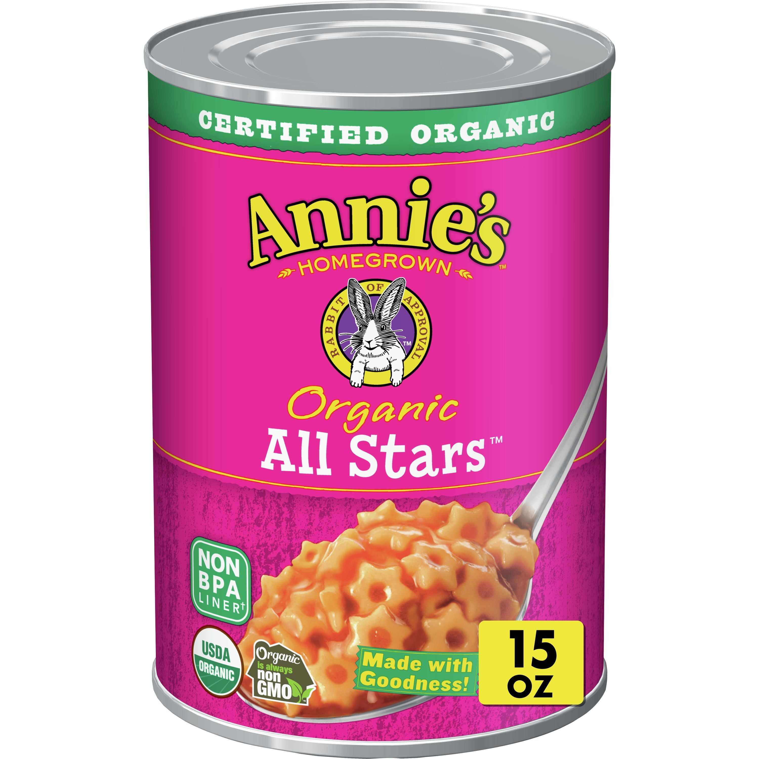 Annie's Organic All Stars, Canned Pasta in Tomato & Cheese Sauce, 15 oz