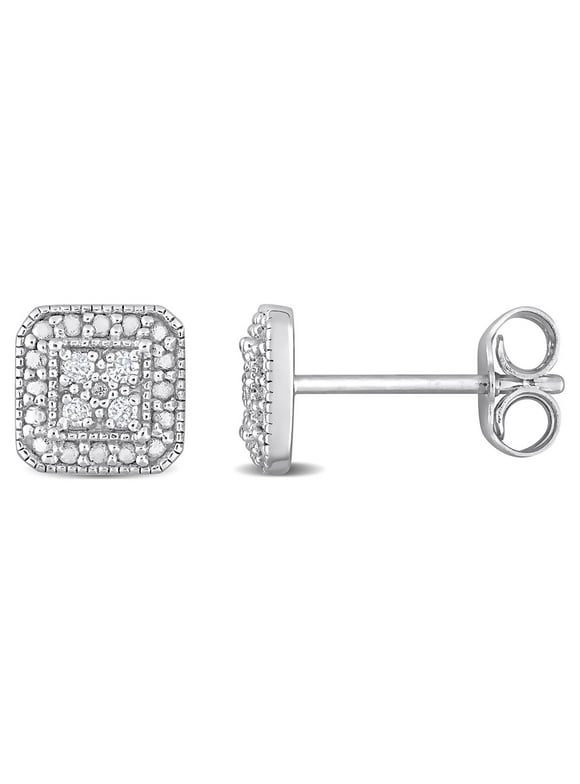 Miabella Women's 1/10 Carat T.W. Diamond Sterling Silver Cluster Square Halo Stud Earrings