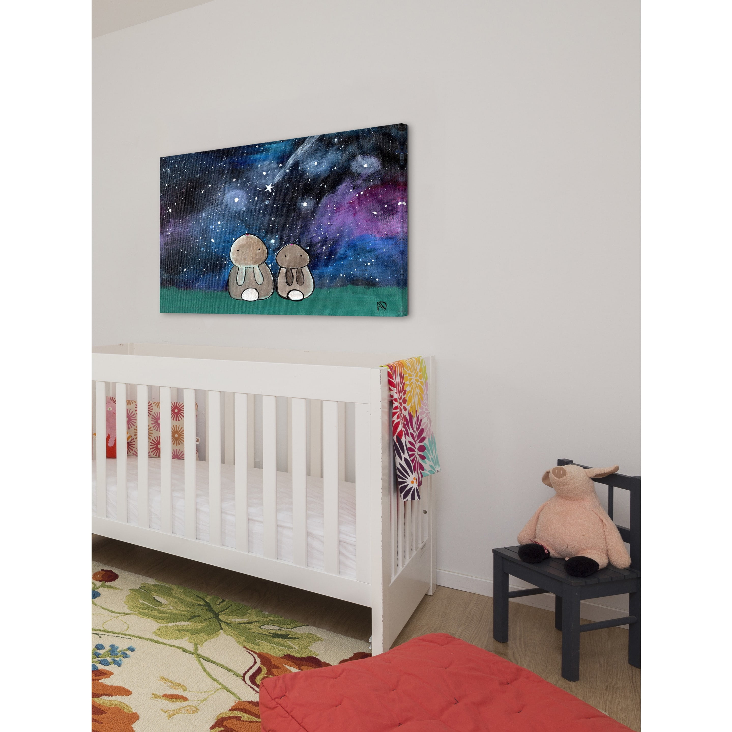 Marmont Hill "Starry Sky Bunnies" by Andrea Doss Painting Print on Wrapped Canvas