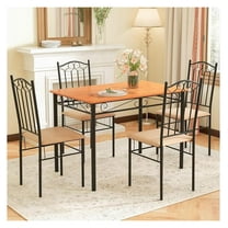 Dining Table Set for 4, Dining Room Table Set with Metal Frame & Padded Seat, Kitchen Table Chairs Set of 4, Space Saving, Black & Yellow