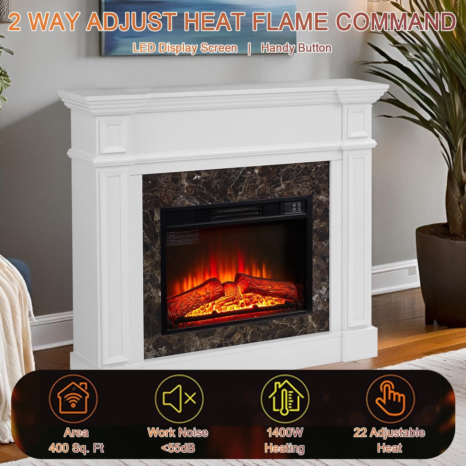 HZWDD 45" Electric Fireplace with Mantel, Fireplace Heater Freestanding, Realistic Stacked Stone Surround with Remote Control Timer LED Flame